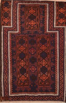 Afghan Baluch Blue Rectangle 3x4 ft Wool Carpet 89950