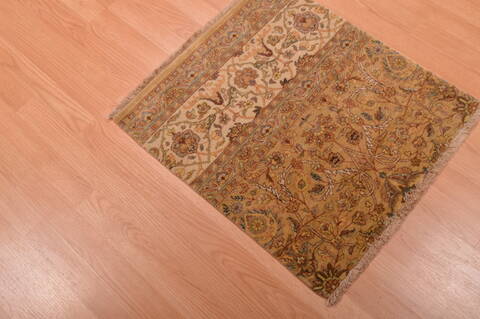 Modern Beige Square Hand Knotted 20 X 23  Area Rug 100-108987 Image 2