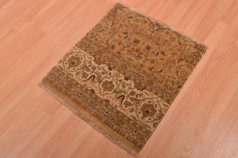 Modern Beige Square Hand Knotted 20 X 23  Area Rug 100-108987 Image 3