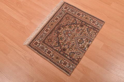 Indo-Persian Beige Square Hand Knotted 16 X 21  Area Rug 100-108993 Image 2