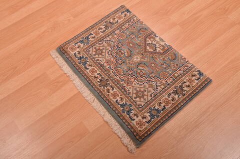 Indo-Persian Green Square Hand Knotted 16 X 21  Area Rug 100-108994 Image 2