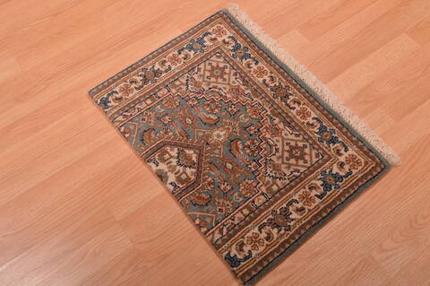 Indo-Persian Green Square Hand Knotted 16 X 21  Area Rug 100-108994 Image 4