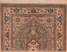 Indo-Persian Green Square Hand Knotted 1'6" X 2'1"  Area Rug 100-108994