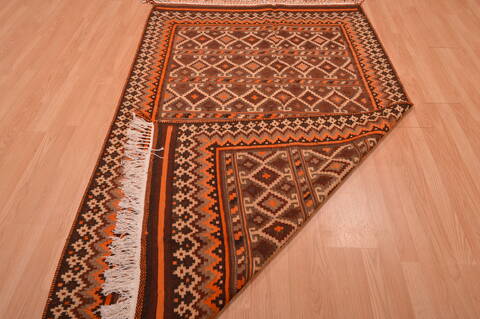 Kilim Brown Hand Knotted 410 X 80  Area Rug 100-109123 Image 10