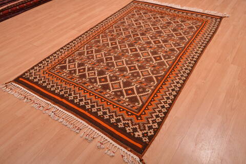 Kilim Brown Hand Knotted 410 X 80  Area Rug 100-109123 Image 2