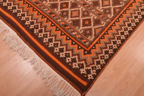 Kilim Brown Hand Knotted 410 X 80  Area Rug 100-109123 Image 7