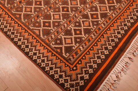Kilim Brown Hand Knotted 410 X 80  Area Rug 100-109123 Image 9