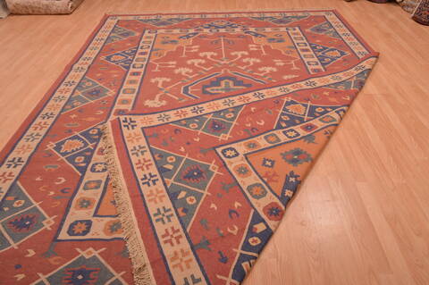 Kilim Red Flat Woven 89 X 110  Area Rug 100-109138 Image 12