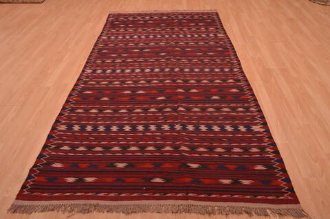 Kilim Red Hand Knotted 49 X 92  Area Rug 100-109170 Image 10