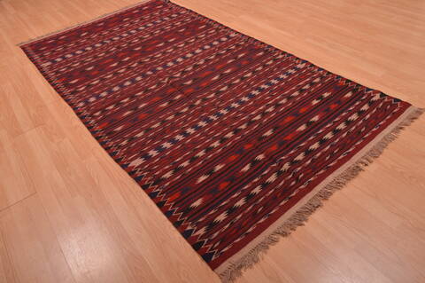 Kilim Red Hand Knotted 49 X 92  Area Rug 100-109170 Image 9