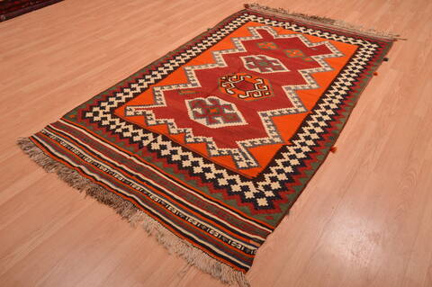 Kilim Red Hand Knotted 46 X 81  Area Rug 100-109171 Image 2