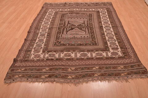 Kilim Brown Hand Knotted 54 X 86  Area Rug 100-109187 Image 1