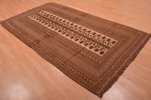 Kilim Beige Hand Knotted 52 X 91  Area Rug 100-109188 Image 3