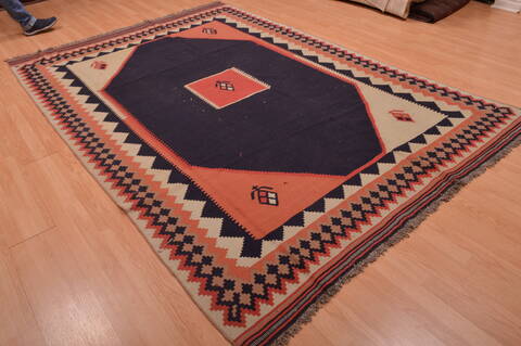 Kilim Blue Flat Woven 67 X 99  Area Rug 100-109196 Image 3
