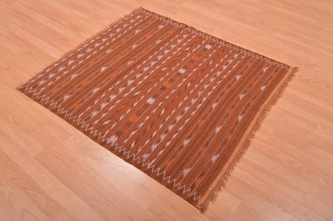 Kilim Brown Square Flat Woven 38 X 310  Area Rug 100-109215 Image 3