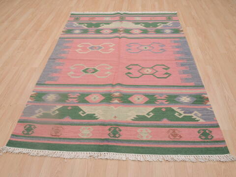 Kilim Green Flat Woven 46 X 60  Area Rug 100-109277 Image 1