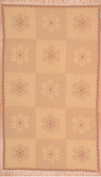 Romania Kilim Beige Rectangle 4x6 ft Wool Carpet 109304