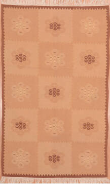 Romania Kilim Beige Rectangle 4x6 ft Wool Carpet 109305