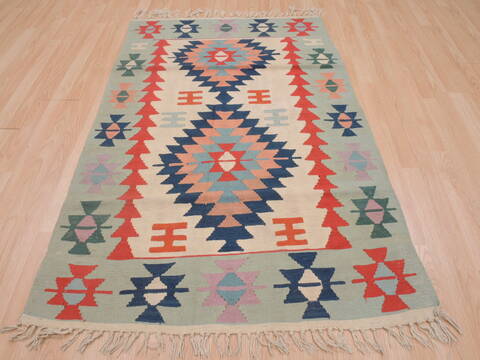 Kilim Green Flat Woven 38 X 59  Area Rug 100-109314 Image 1
