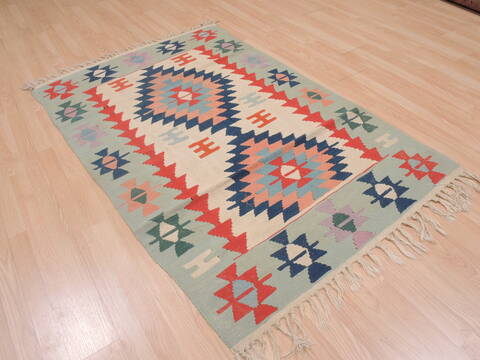 Kilim Green Flat Woven 38 X 59  Area Rug 100-109314 Image 6