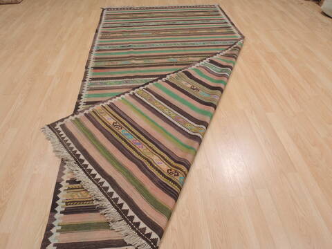Kilim Green Runner Flat Woven 41 X 103  Area Rug 100-109338 Image 12