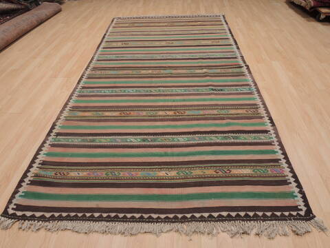 Kilim Green Runner Flat Woven 41 X 103  Area Rug 100-109338 Image 15