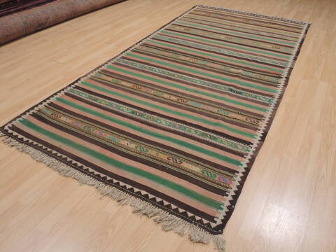 Kilim Green Runner Flat Woven 41 X 103  Area Rug 100-109338 Image 1