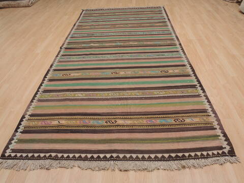 Kilim Green Runner Flat Woven 41 X 103  Area Rug 100-109338 Image 3