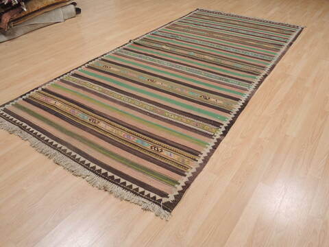 Kilim Green Runner Flat Woven 41 X 103  Area Rug 100-109338 Image 4