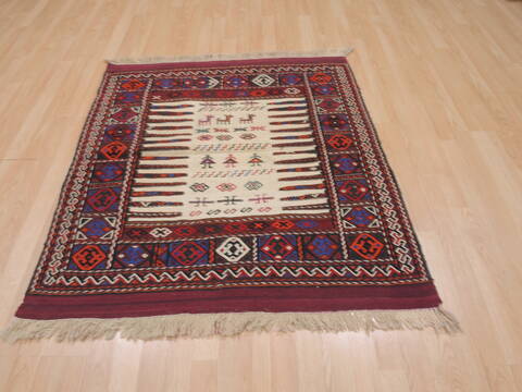 Kilim Red Square Hand Knotted 33 X 33  Area Rug 100-109402 Image 14