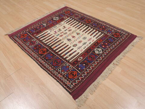 Kilim Red Square Hand Knotted 33 X 33  Area Rug 100-109402 Image 2