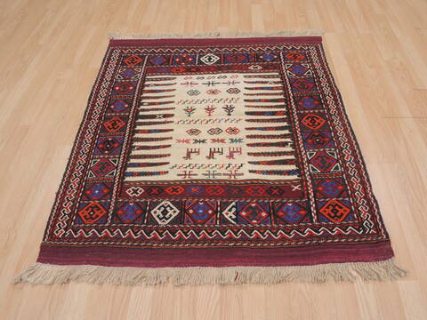 Kilim Red Square Hand Knotted 33 X 33  Area Rug 100-109402 Image 3