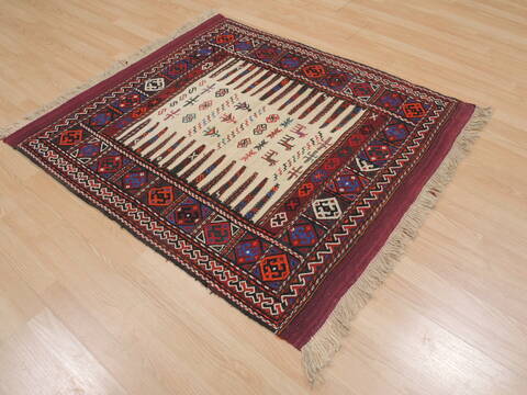 Kilim Red Square Hand Knotted 33 X 33  Area Rug 100-109402 Image 5