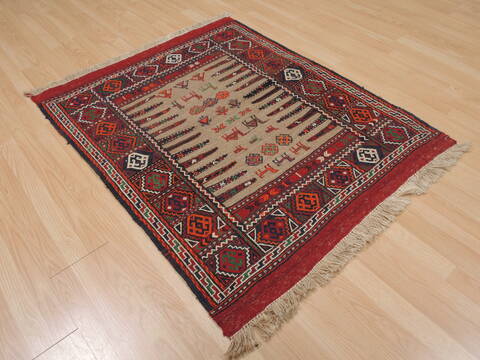 Kilim Red Square Flat Woven 33 X 33  Area Rug 100-109405 Image 3