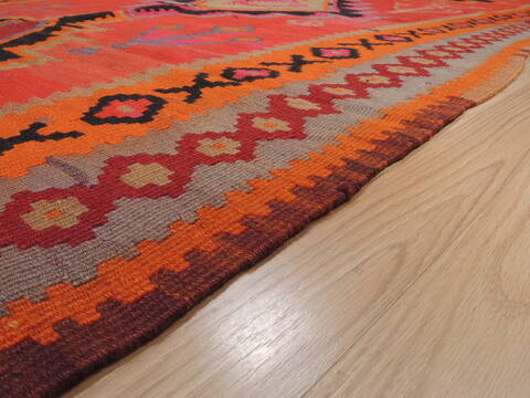Kilim Red Runner Flat Woven 410 X 114  Area Rug 100-109455 Image 15