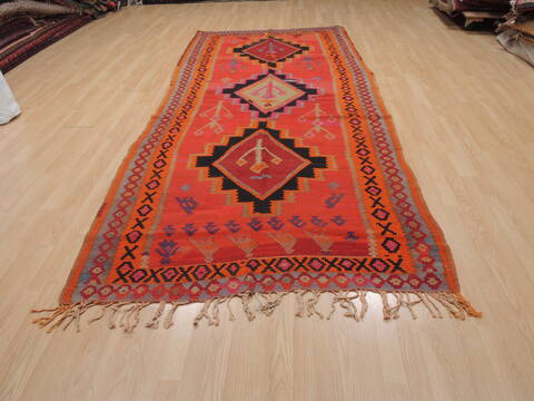 Kilim Red Runner Flat Woven 410 X 114  Area Rug 100-109455 Image 1