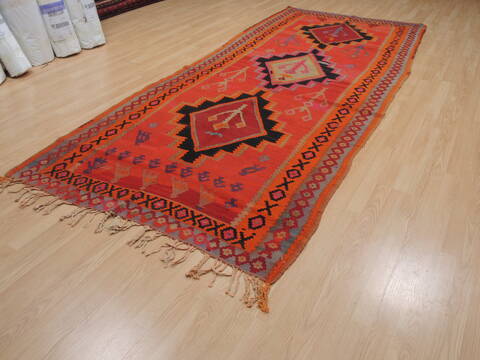 Kilim Red Runner Flat Woven 410 X 114  Area Rug 100-109455 Image 2