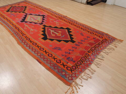 Kilim Red Runner Flat Woven 410 X 114  Area Rug 100-109455 Image 3