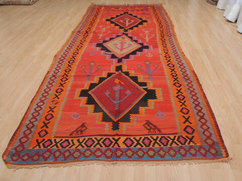 Kilim Red Runner Flat Woven 410 X 114  Area Rug 100-109455 Image 4