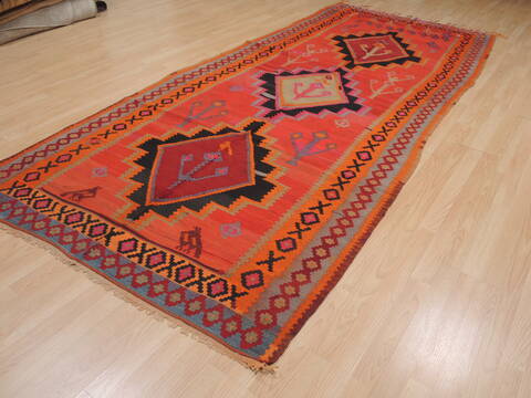 Kilim Red Runner Flat Woven 410 X 114  Area Rug 100-109455 Image 5