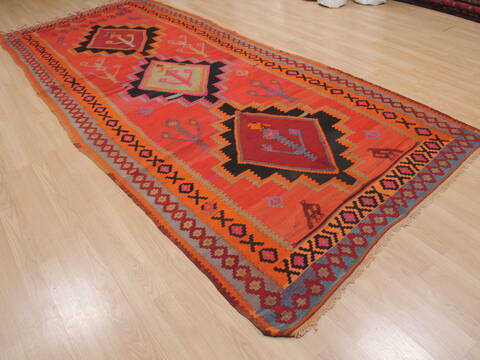 Kilim Red Runner Flat Woven 410 X 114  Area Rug 100-109455 Image 6