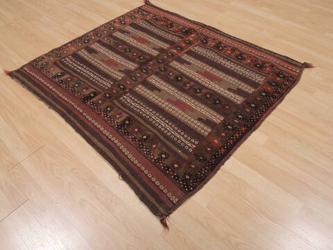 Kilim Brown Square Hand Knotted 38 X 44  Area Rug 100-109478 Image 3