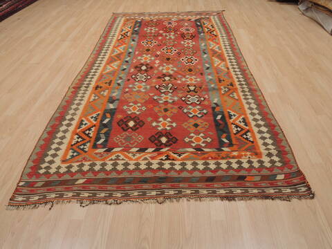 Kilim Orange Runner Flat Woven 410 X 102  Area Rug 100-109635 Image 1