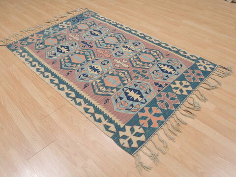 Kilim Blue Flat Woven 37 X 56  Area Rug 100-109822 Image 3