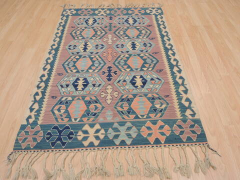 Kilim Blue Flat Woven 37 X 56  Area Rug 100-109822 Image 4