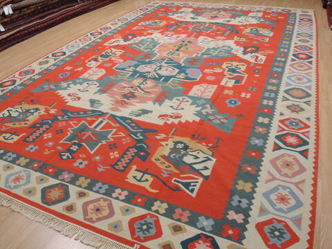 Kilim Green Flat Woven 104 X 159  Area Rug 100-109863 Image 2
