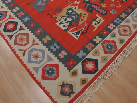 Kilim Green Flat Woven 104 X 159  Area Rug 100-109863 Image 4