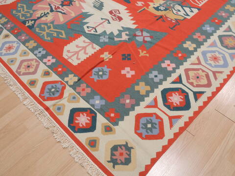 Kilim Green Flat Woven 104 X 159  Area Rug 100-109863 Image 8