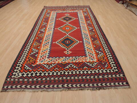 Kilim Red Runner Flat Woven 410 X 101  Area Rug 100-109905 Image 1