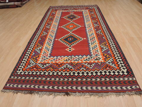 Kilim Red Runner Flat Woven 410 X 101  Area Rug 100-109905 Image 4